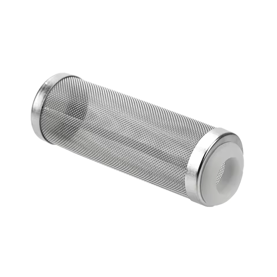 A mesh stainless steel cylindrical cover for aquarium water filters
